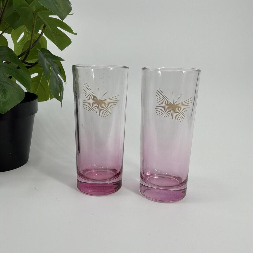 2-Pack Pink Tumbler Drinking Glasses with Butterfly Design
